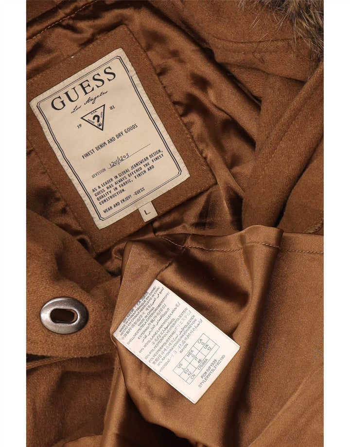 Guess Damen-Kurzmantel mit Kapuze, UK 12, mittelbeige Wolle