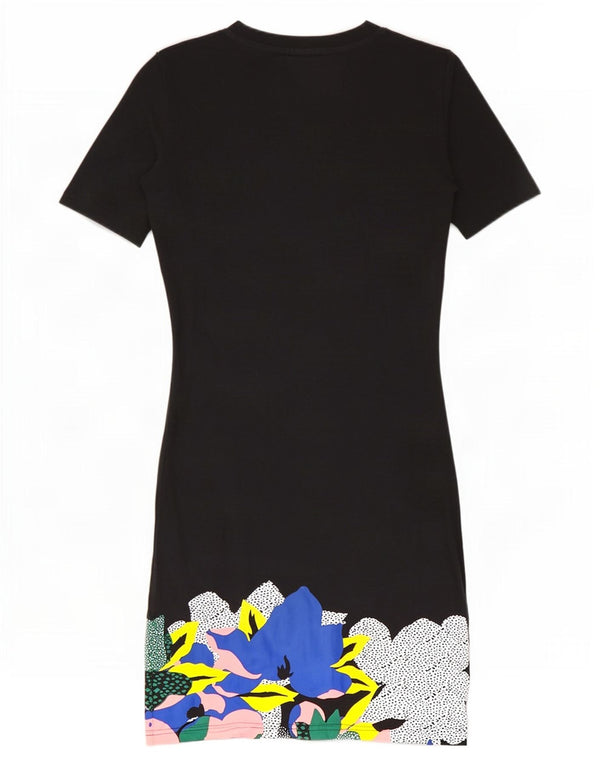 Adidas Damen Her Studio London Graphic T-Shirt-Kleid UK 6 XS Schwarz geblümt