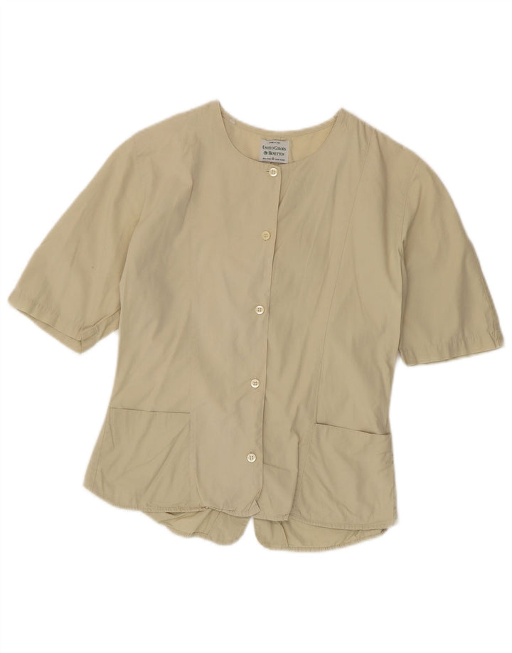 Benetton Damen Kurzarm-Hemdbluse IT 42 Mittelbeige Baumwolle