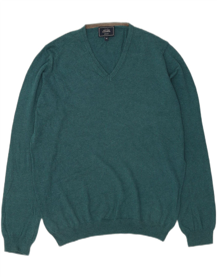 John Lewis Herren-Pullover mit V-Ausschnitt aus mittelblauer Baumwolle