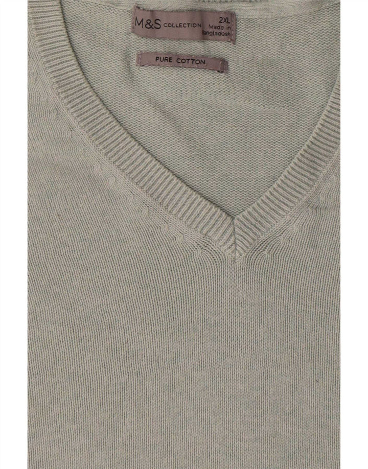 Marks & Spencer Herren-Pullover mit V-Ausschnitt, 2XL, graue Baumwolle