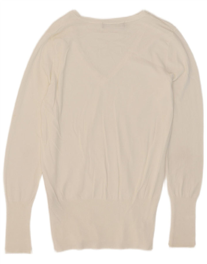 Zara Damen-Pullover mit V-Ausschnitt, UK 14, mittelweiße Viskose