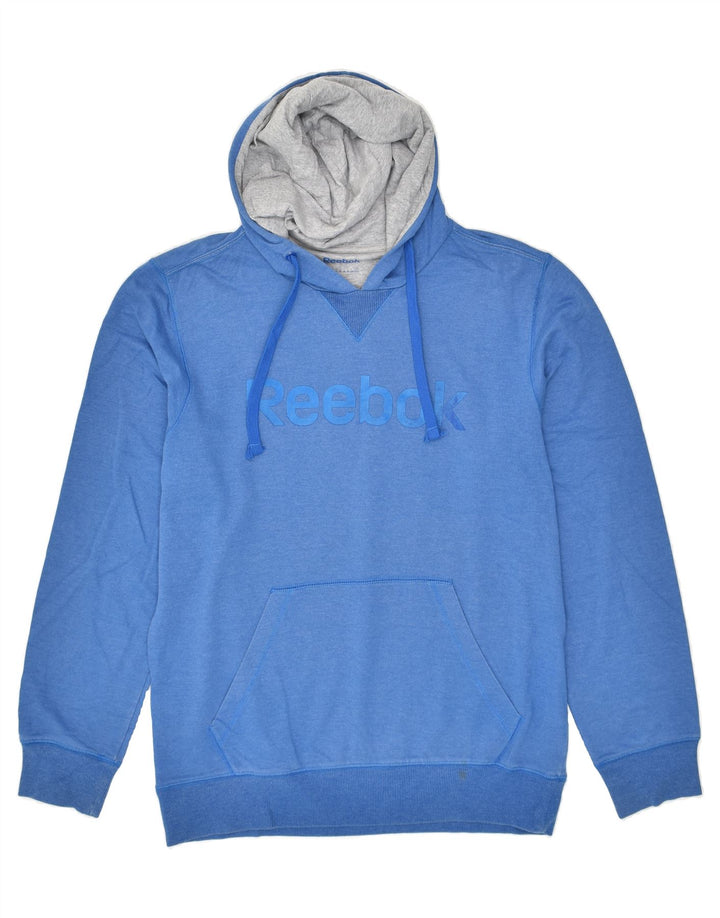 REEBOK Mens Graphic Hoodie Jumper Medium Blue Cotton | Vintage Reebok | Thrift | Second-Hand Reebok | Used Clothing | Messina Hembry 