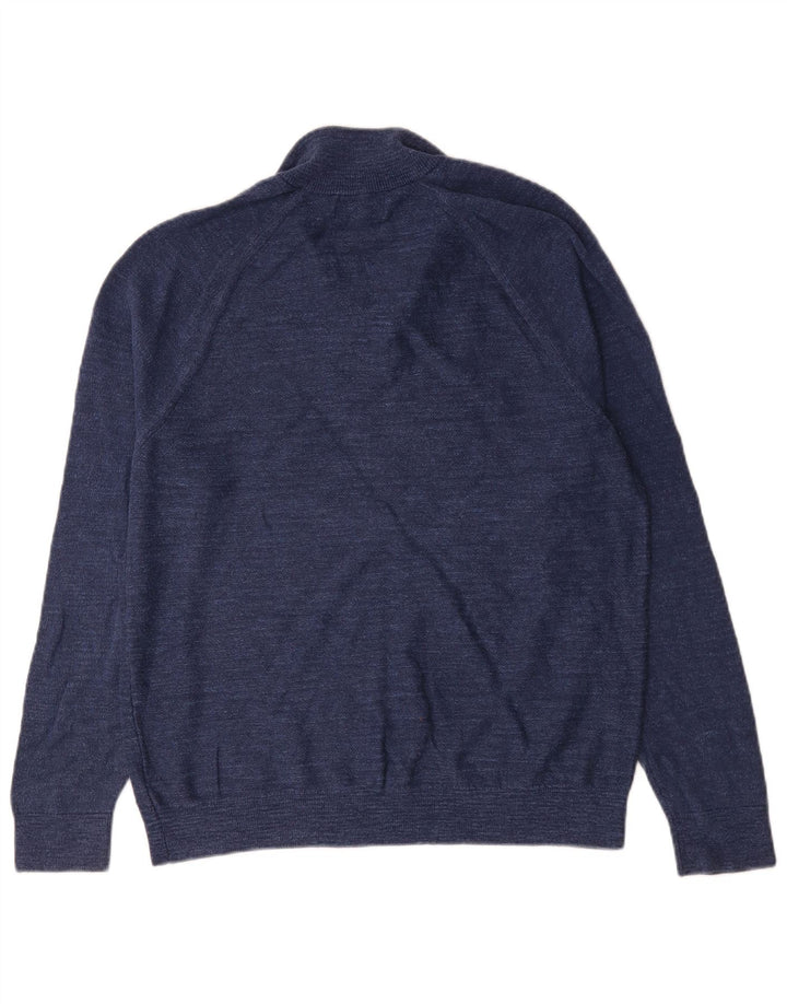 Marks & Spencer Herren-Pullover mit Reißverschluss am Hals, groß, blau gefleckte Baumwolle