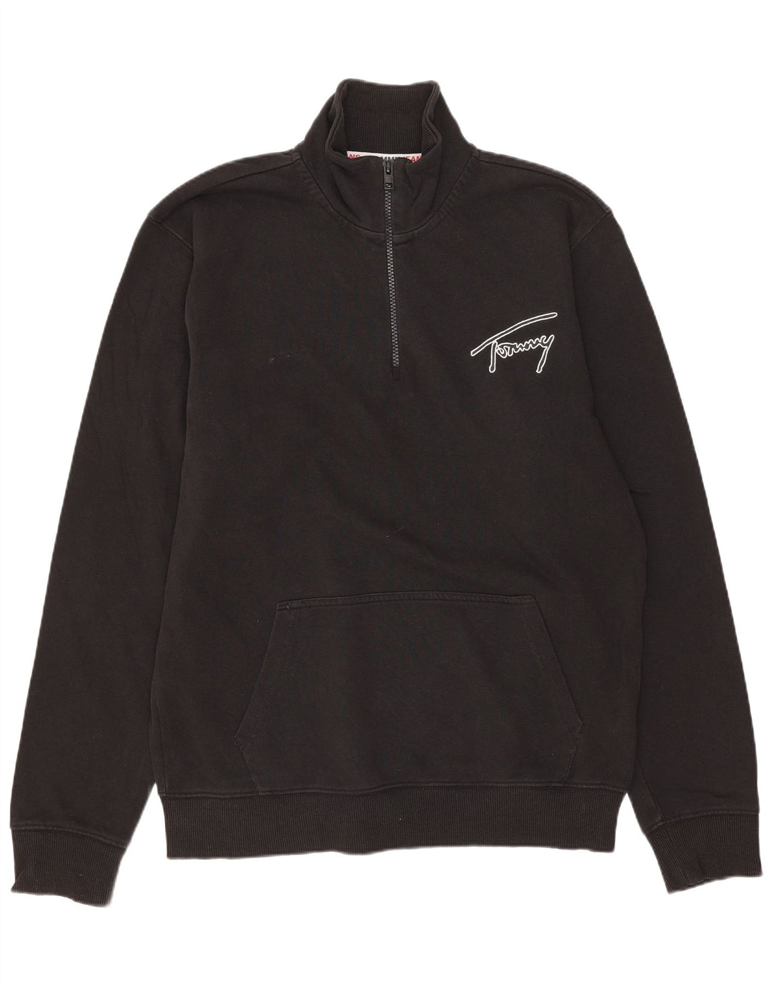 TOMMY HILFIGER Herren-Sweatshirt mit Reißverschluss am Hals, mittlere schwarze Baumwolle