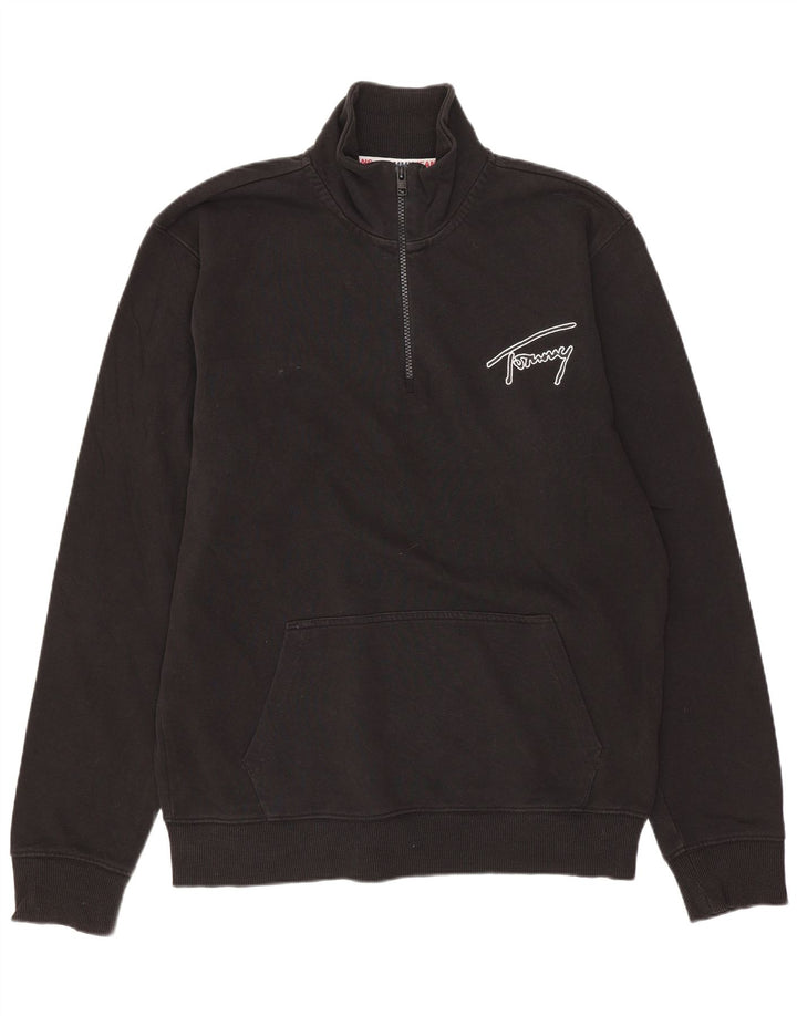 TOMMY HILFIGER Herren-Sweatshirt mit Reißverschluss am Hals, mittlere schwarze Baumwolle