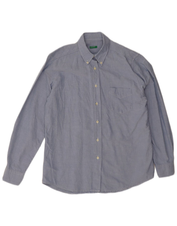 Benetton Damenhemd UK 18 XL Blaue Baumwolle
