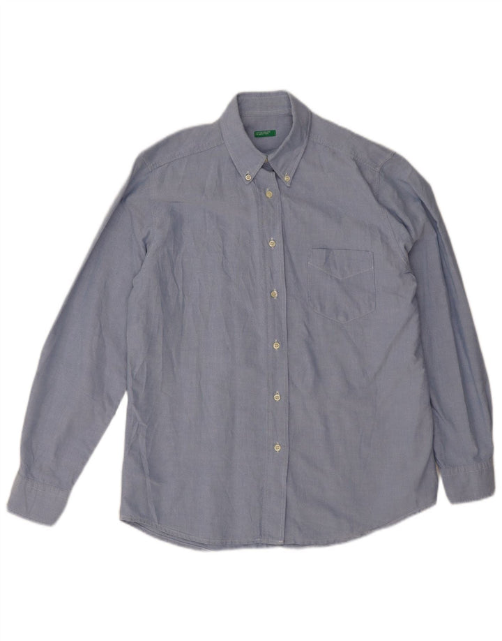 Benetton Damenhemd UK 18 XL Blaue Baumwolle