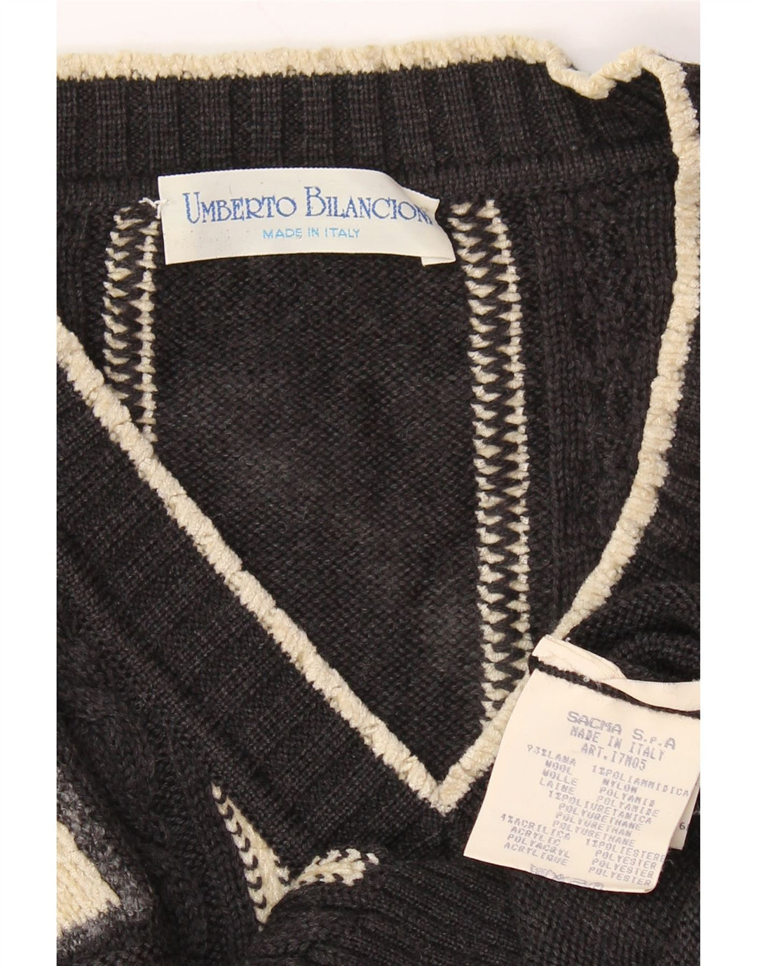 UMBERTO BILANCIONI Herren-Pullover mit V-Ausschnitt, 2XL, graue geometrische Wolle