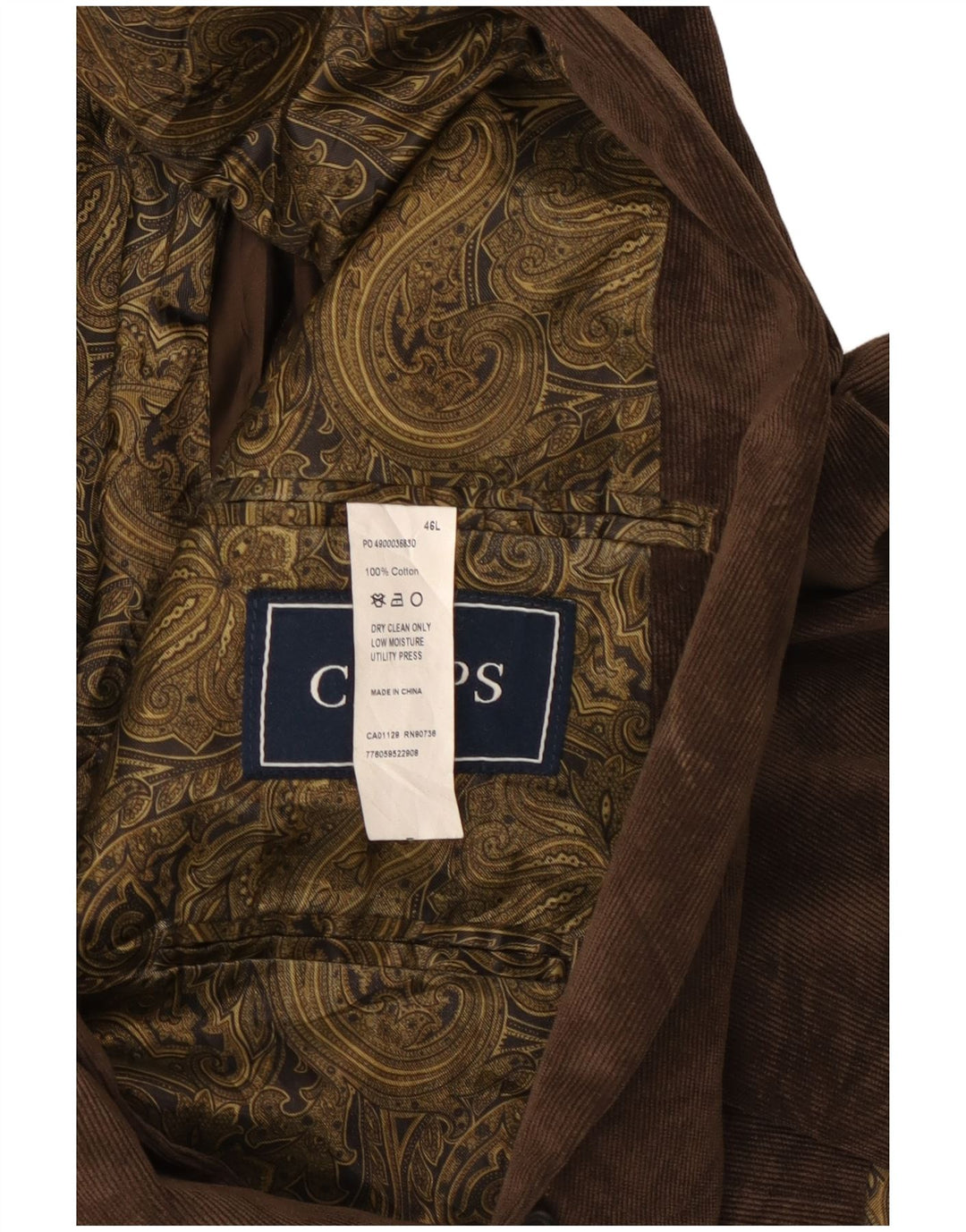 Chaps Herren-Blazer aus Cord mit 2 Knöpfen, UK 46, 3XL, braune Baumwolle