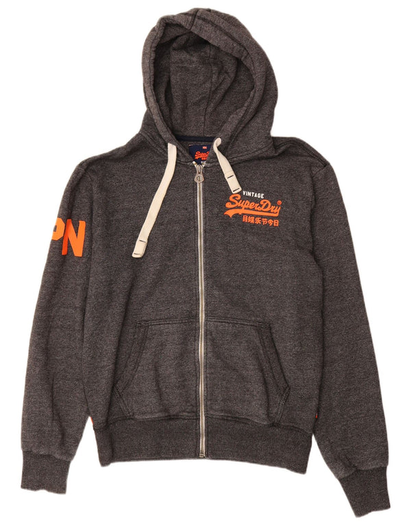 Superdry Herren-Kapuzenpullover mit grafischem Reißverschluss, groß, grau gefleckte Baumwolle