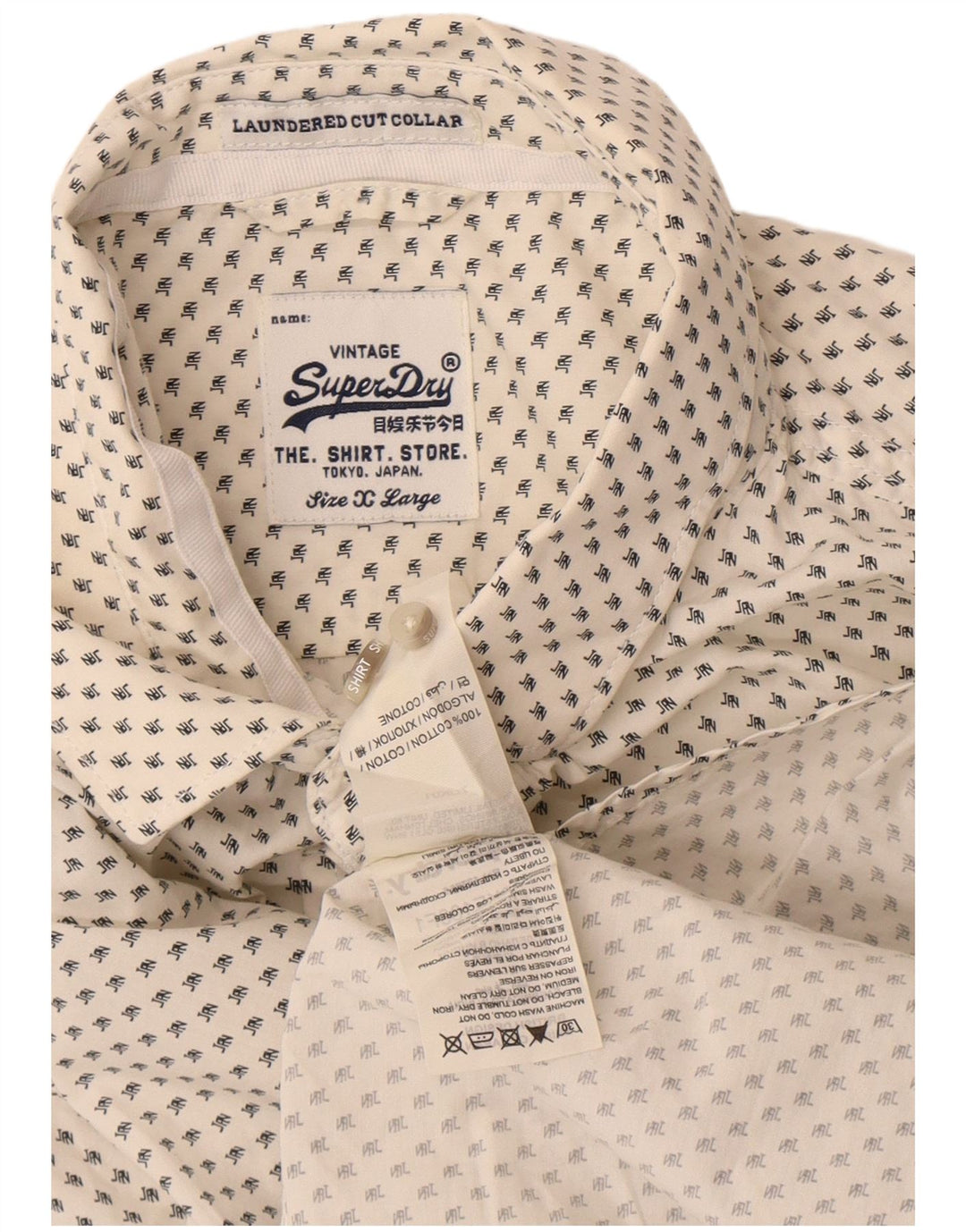Superdry Herren-Hemd mit gewaschenem Schnittkragen, XL, weiß gepunktete Baumwolle