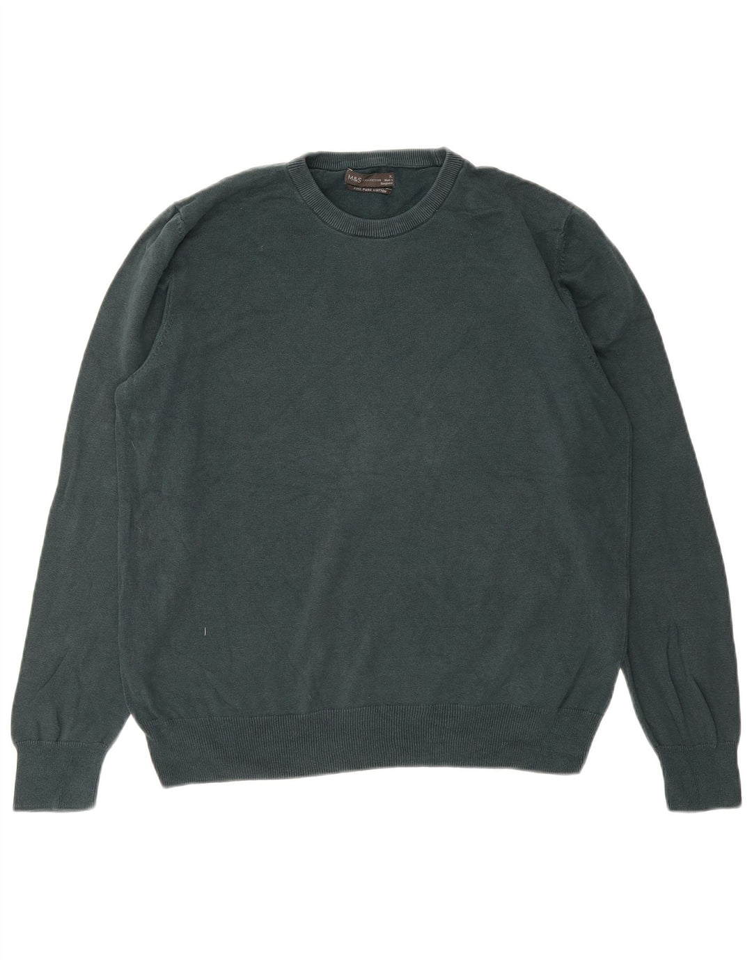 MARKS & SPENCER Herren-Pullover mit Rundhalsausschnitt, XL, grüne Baumwolle