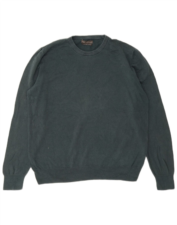MARKS & SPENCER Herren-Pullover mit Rundhalsausschnitt, XL, grüne Baumwolle