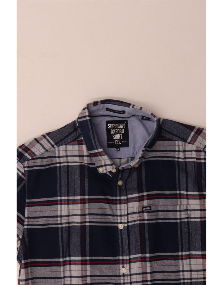 SUPERDRY Herren-Kurzarmhemd aus mittelblauer, karierter Baumwolle