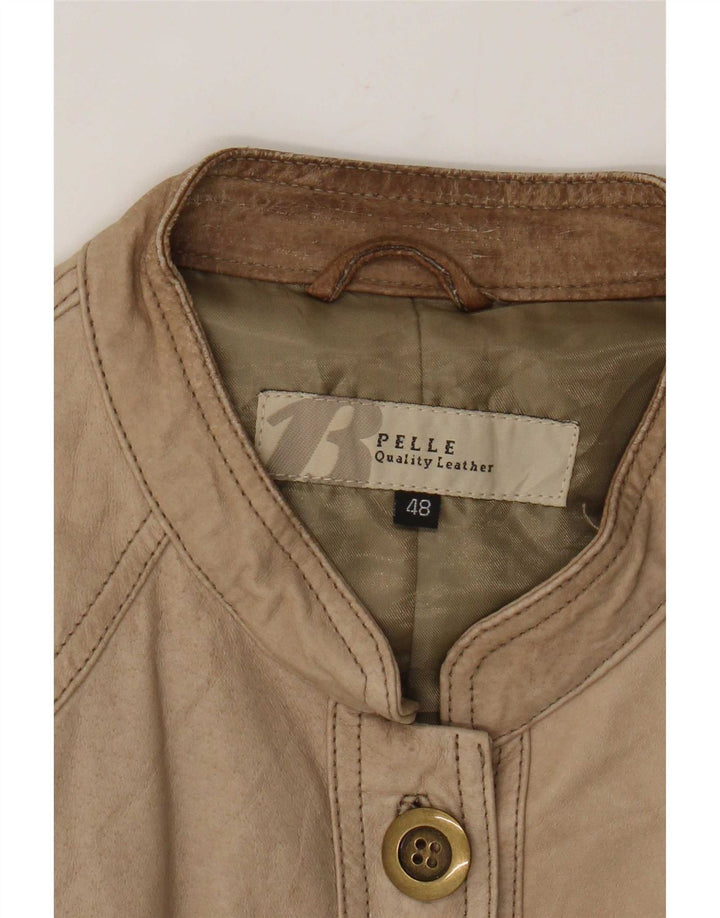 Vintage Damen Militärlederjacke IT 48 XL Beige