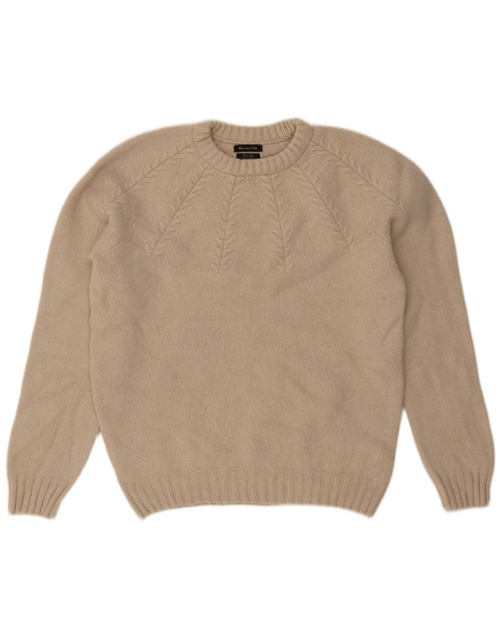 Massimo Dutti Herren-Pullover mit Rundhalsausschnitt, große beige Wolle