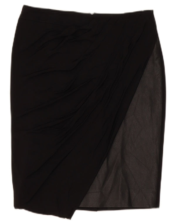 Karen Millen Damen Bleistiftrock UK 10 Small W28 Schwarze Colourblock-Viskose