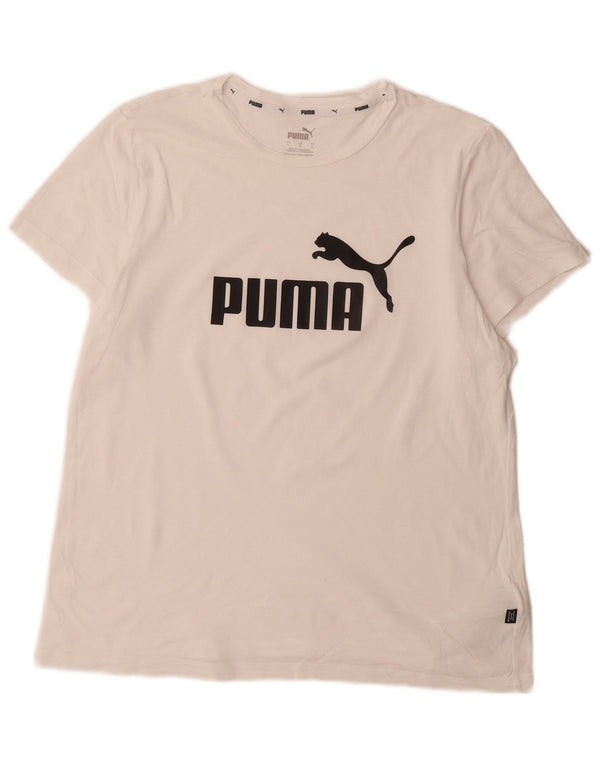Puma Damen Grafik T-Shirt Top UK 16 Large Weiße Baumwolle