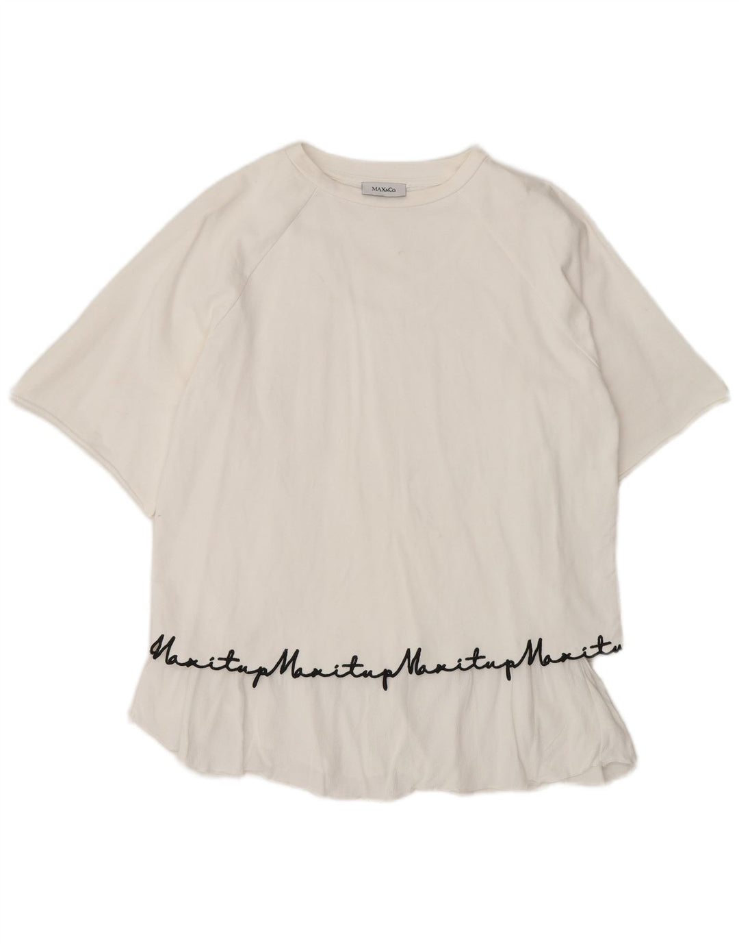 Max & Co. Grafik-Oversize-Blusenoberteil für Damen, UK 10, Größe S, weiße Baumwolle