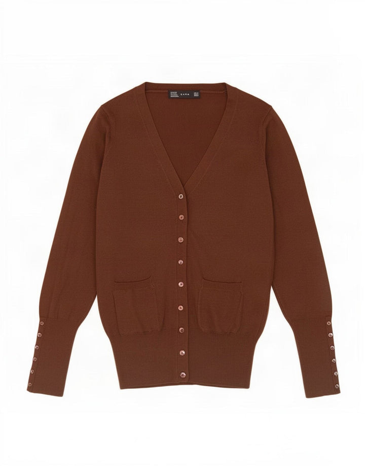 Zara Damen-Cardigan-Pullover UK 14 Mittelbrauner Rayon