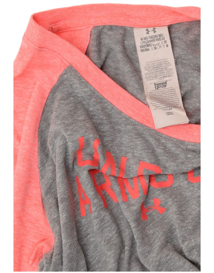 UNDER ARMOUR Damen Heat Gear Graphic Top 3/4 Ärmel UK 12 Mittelgrau