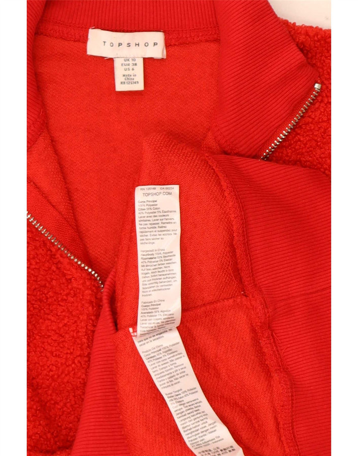 Topshop Damen-Fleecepullover in Übergröße mit Reißverschluss am Hals, UK 10, Größe S, Rot, Polyester