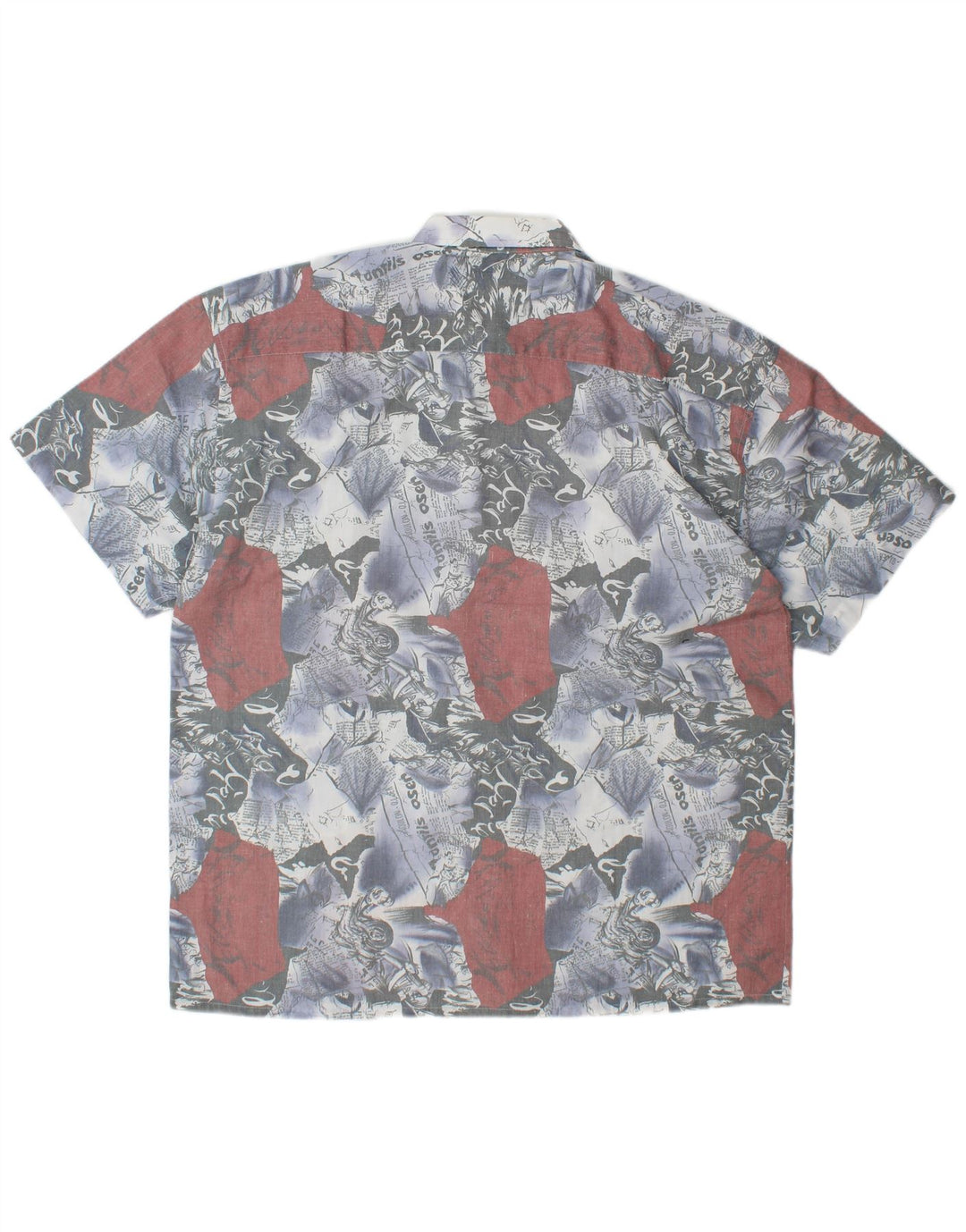 VINTAGE Herren-Grafik-Kurzarmhemd, großes blaues Farbblock-Polyester