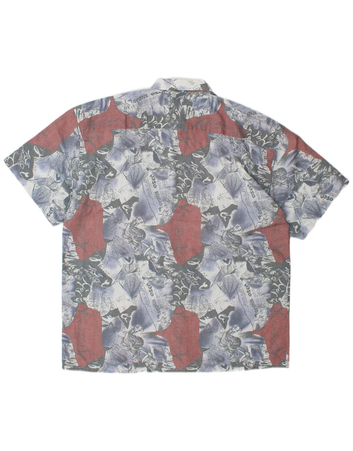 VINTAGE Herren-Grafik-Kurzarmhemd, großes blaues Farbblock-Polyester
