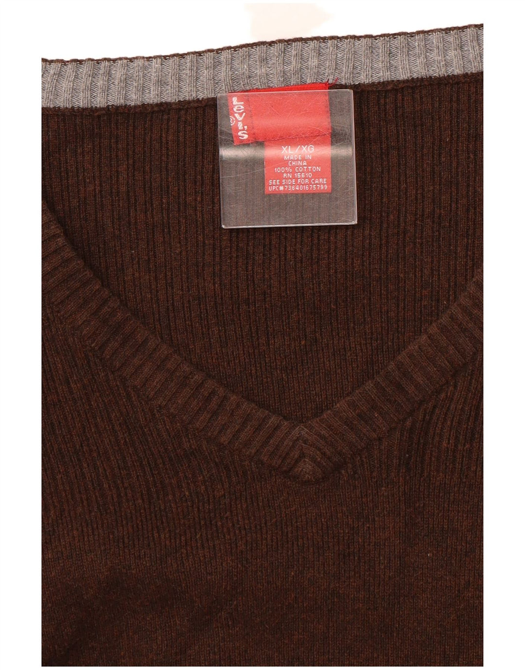 LEVI'S Mens V-Neck Jumper Sweater XL Brown Cotton