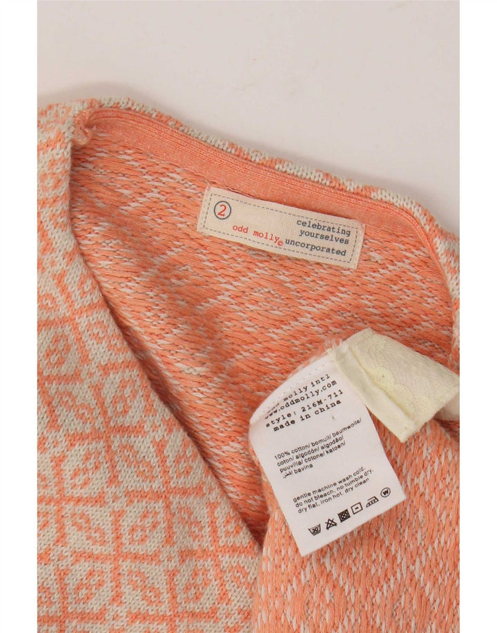 Odd Molly Damen-Strickjacke in Übergröße, Größe 2, mittelorange, geometrisch