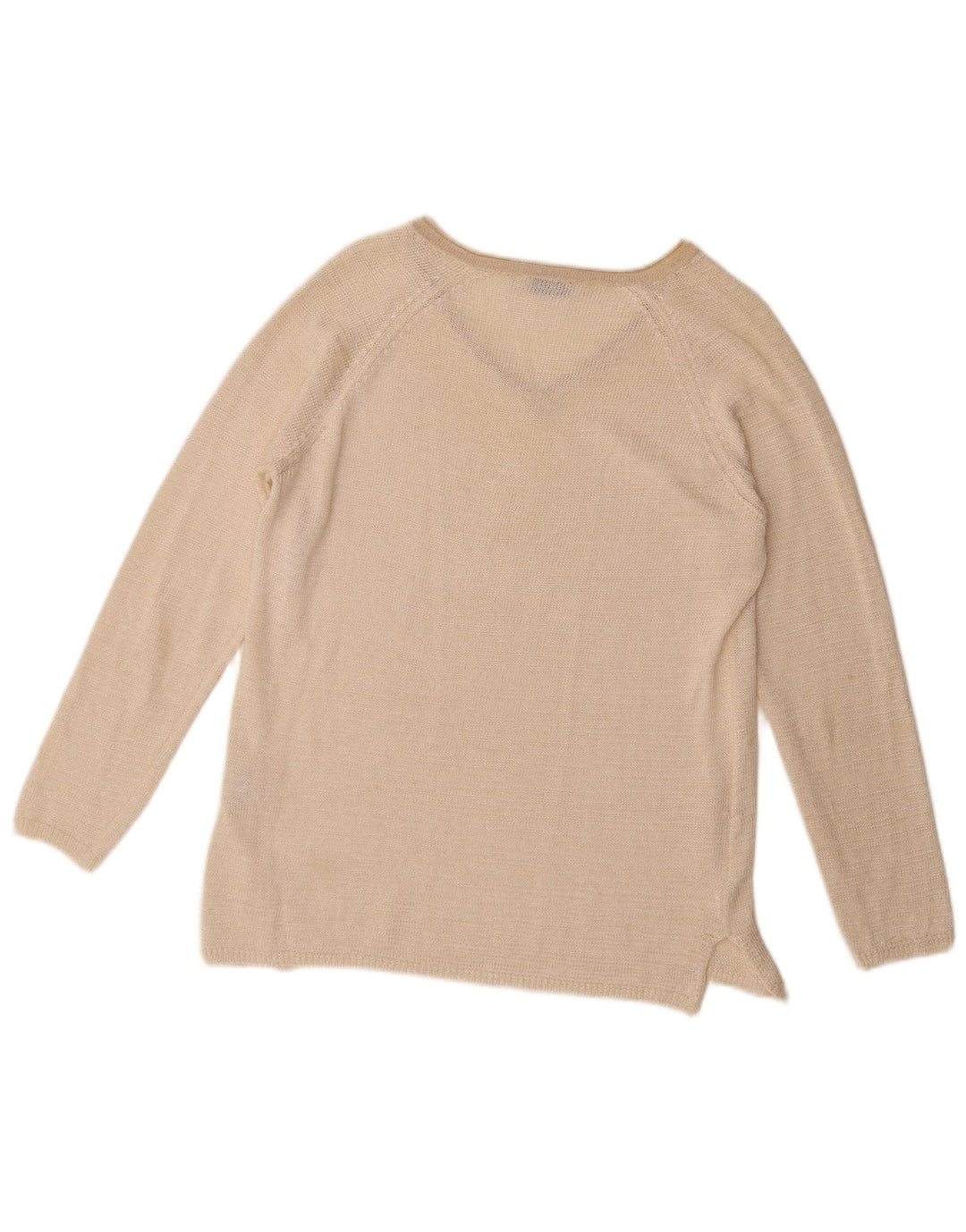 Vintage Damen V-Ausschnitt Pullover Pullover UK 16 Groß Beige Polyester