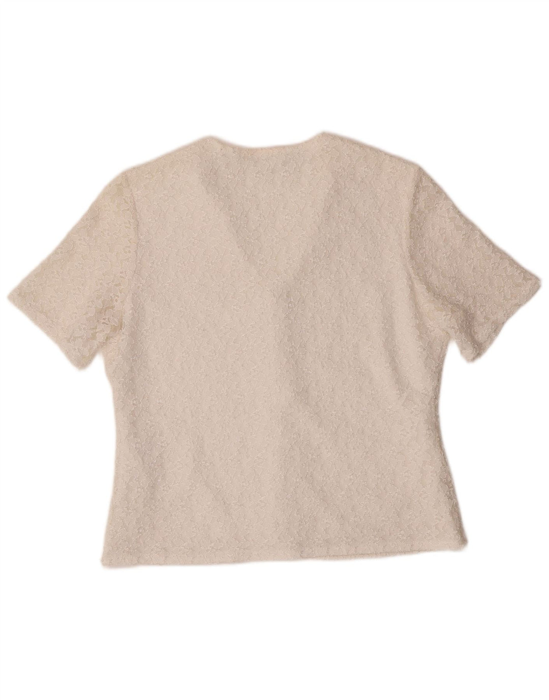 Vintage Damen Kurzarm-Hemdbluse IT 42 Medium Off White Polyamid