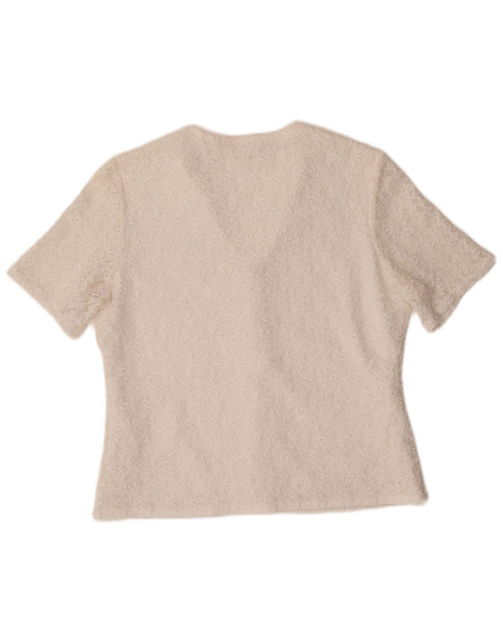 Vintage Damen Kurzarm-Hemdbluse IT 42 Medium Off White Polyamid