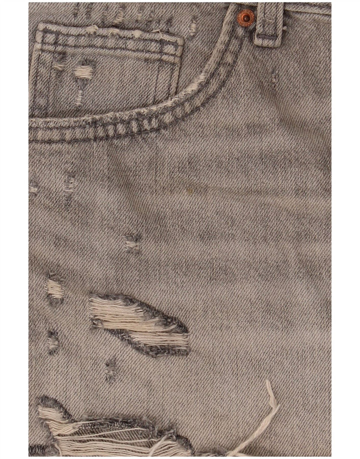 Zara Damen Denim Distressed Hotpants EU 40 Medium W30 Graue Baumwolle