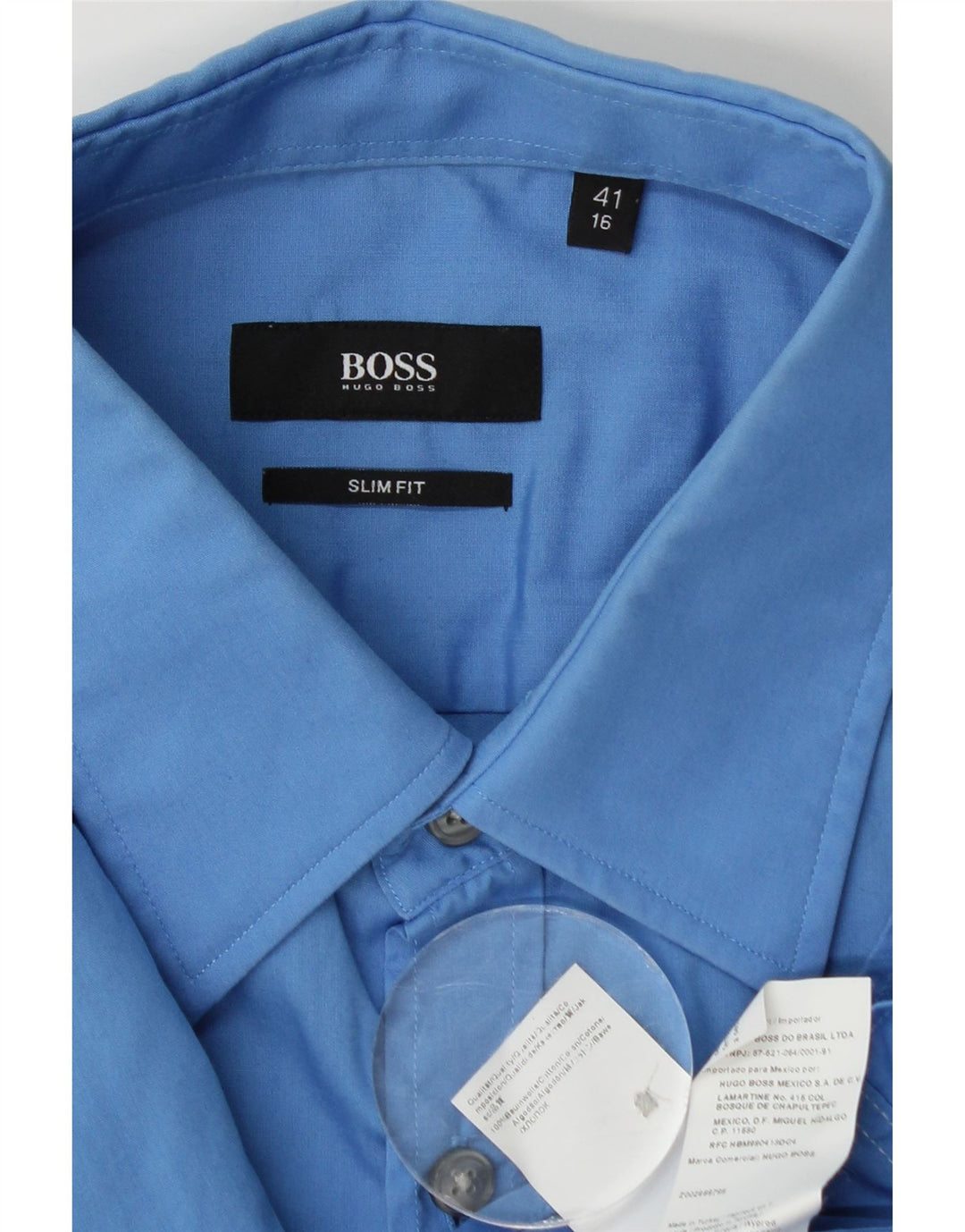 Hugo Boss Herren Kurzarm-Slim-Fit-Hemd, Größe 41 16, große blaue Baumwolle