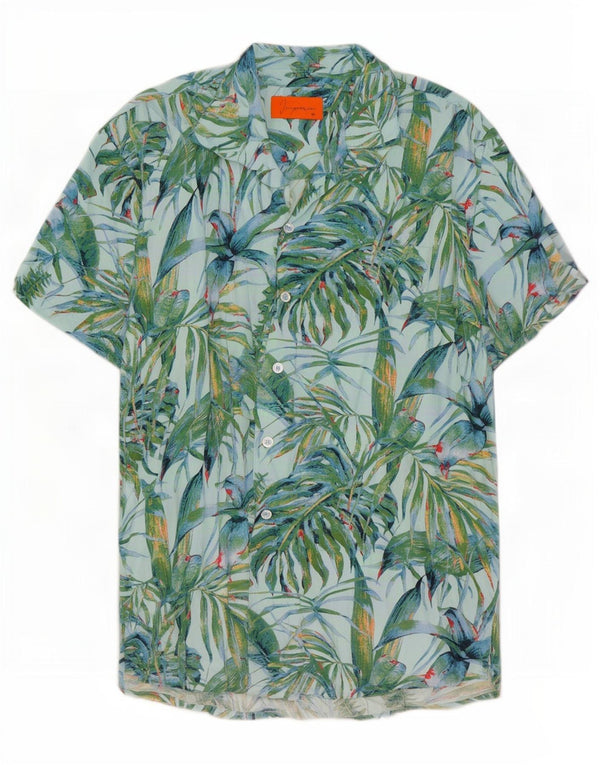 Vintage Herren Hawaii-Kurzarmshirt Medium Türkis Floral Viskose