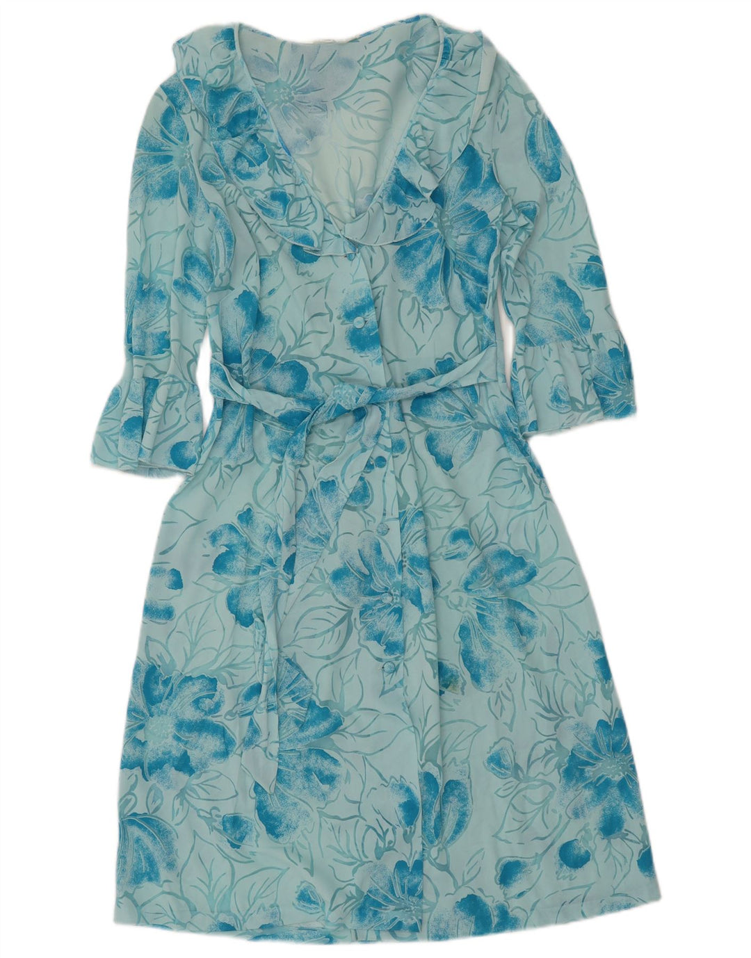 Imec Damen-Kleid mit 3/4-Ärmeln, durchsichtig, A-Linie, UK 12, Mittelblau mit Blumenmuster