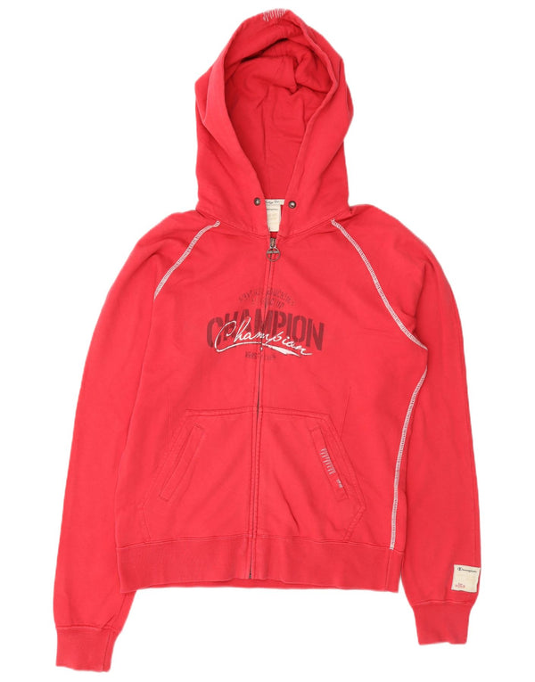 Champion Damen Heritage Fit Graphic Zip Hoodie Pullover UK 16 Large Rot