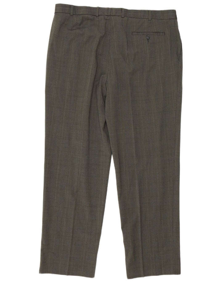 Marks & Spencer Mens Pegged Suit Hose W40 L31 Khaki Check Polyester