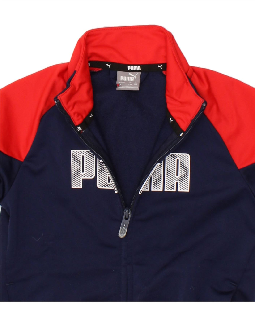 PUMA Boys Graphic Tracksuit Top Jacket 5-6 Years Navy Blue Colourblock Vintage Puma and Second-Hand Puma from Messina Hembry 