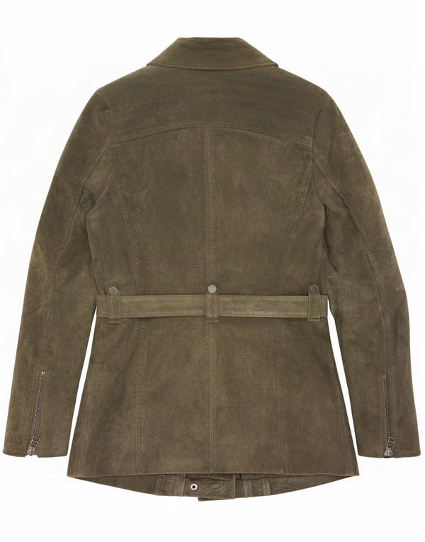 Freaky Nation Damen Wildleder Bikerjacke UK 14 Large Khaki Leder