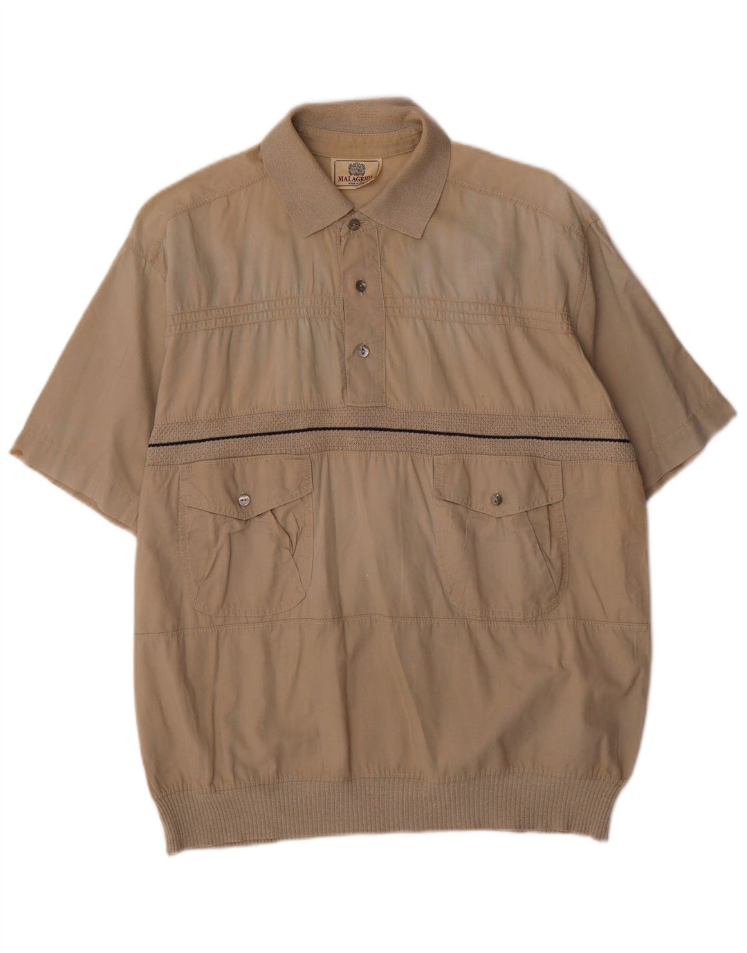 Malagrida Herren Kurzarm-Pullover-Hemd aus mittlerer Khaki-Baumwolle