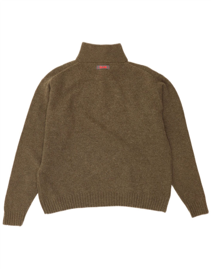 Slam Herren-Pullover mit Reißverschluss am Hals, XL, Khaki, Schurwolle