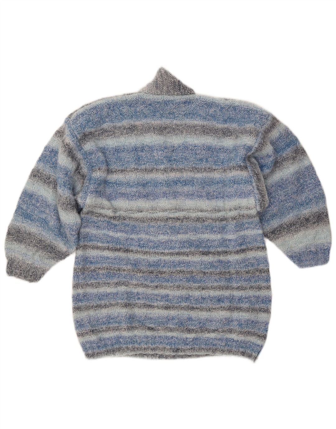 VINTAGE Damen Schalhalspullover Pullover UK 14 Mittelblau gestreift