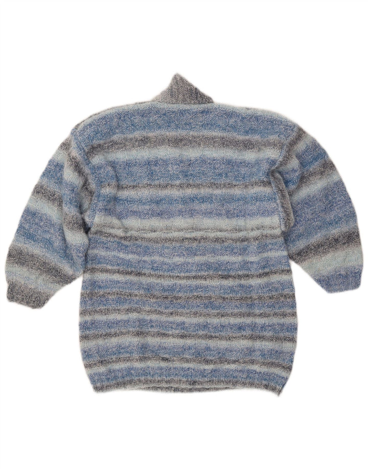 VINTAGE Damen Schalhalspullover Pullover UK 14 Mittelblau gestreift