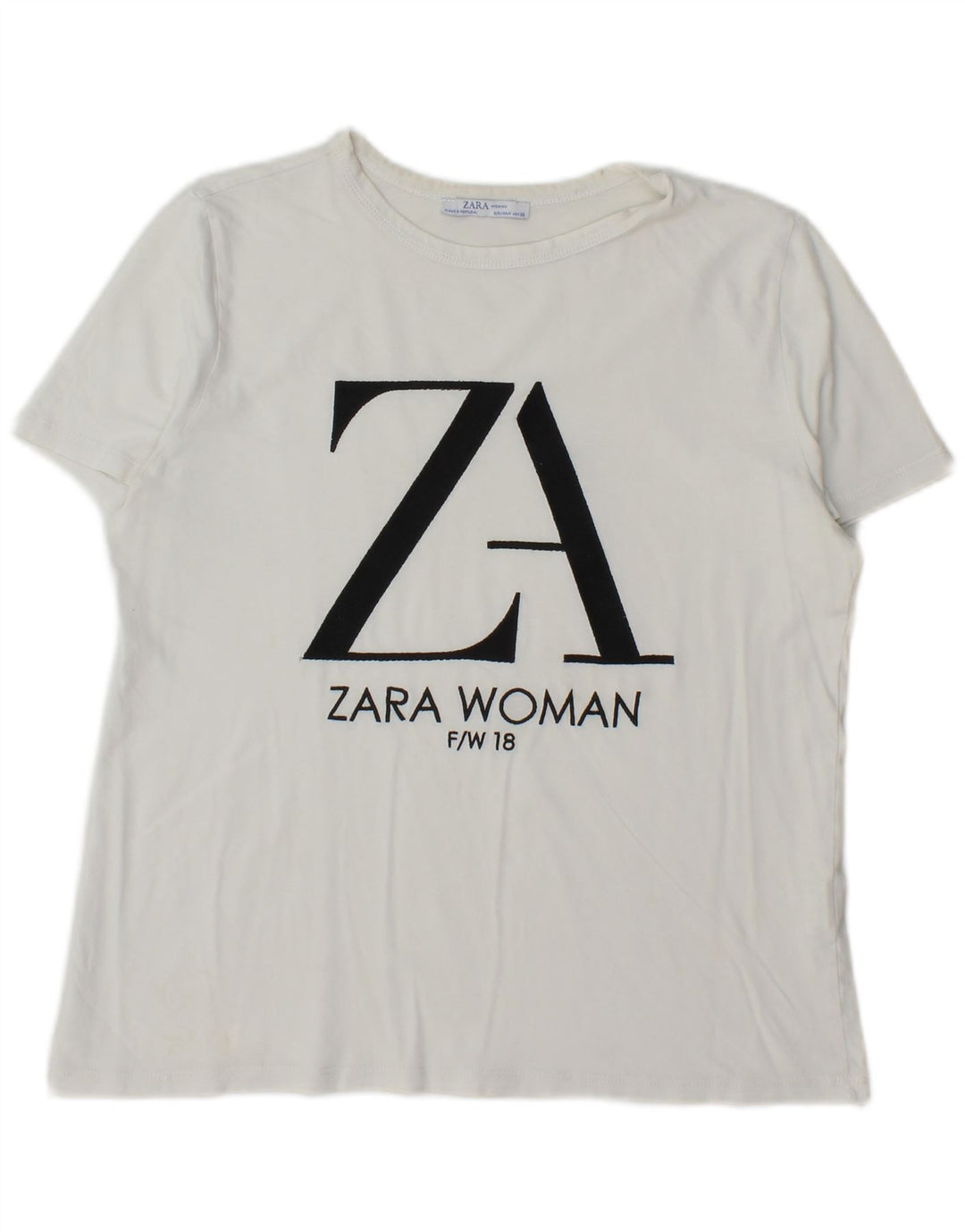 Zara Damen Grafik-T-Shirt-Oberteil UK 14 Mittelweiße Baumwolle