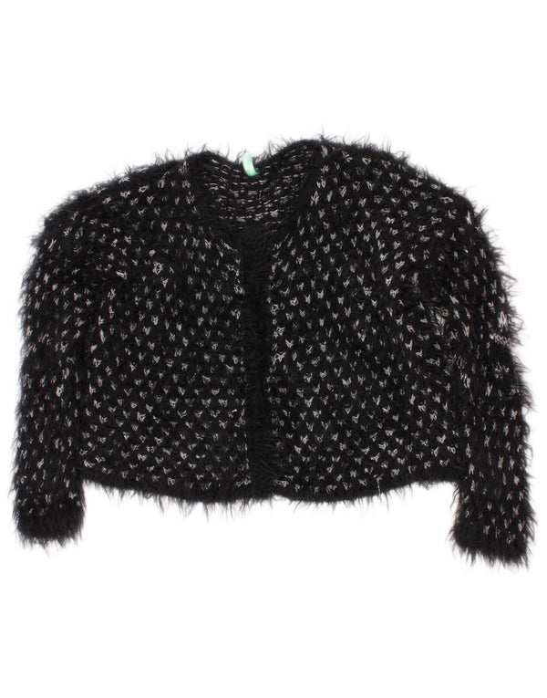 Benetton Crop Cardigan für Mädchen, 4–5 Jahre, XS, Schwarz, geometrisches Acryl