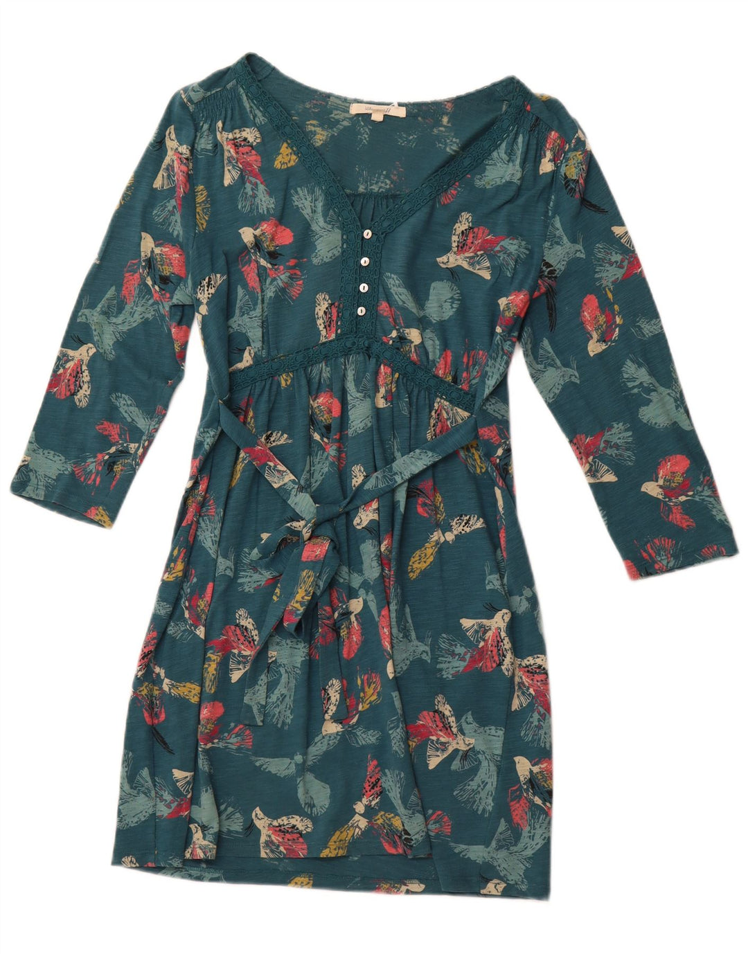 WHITE STUFF Damen Grafisches Etuikleid mit 3/4-Ärmeln, UK 12, Mittelgrün