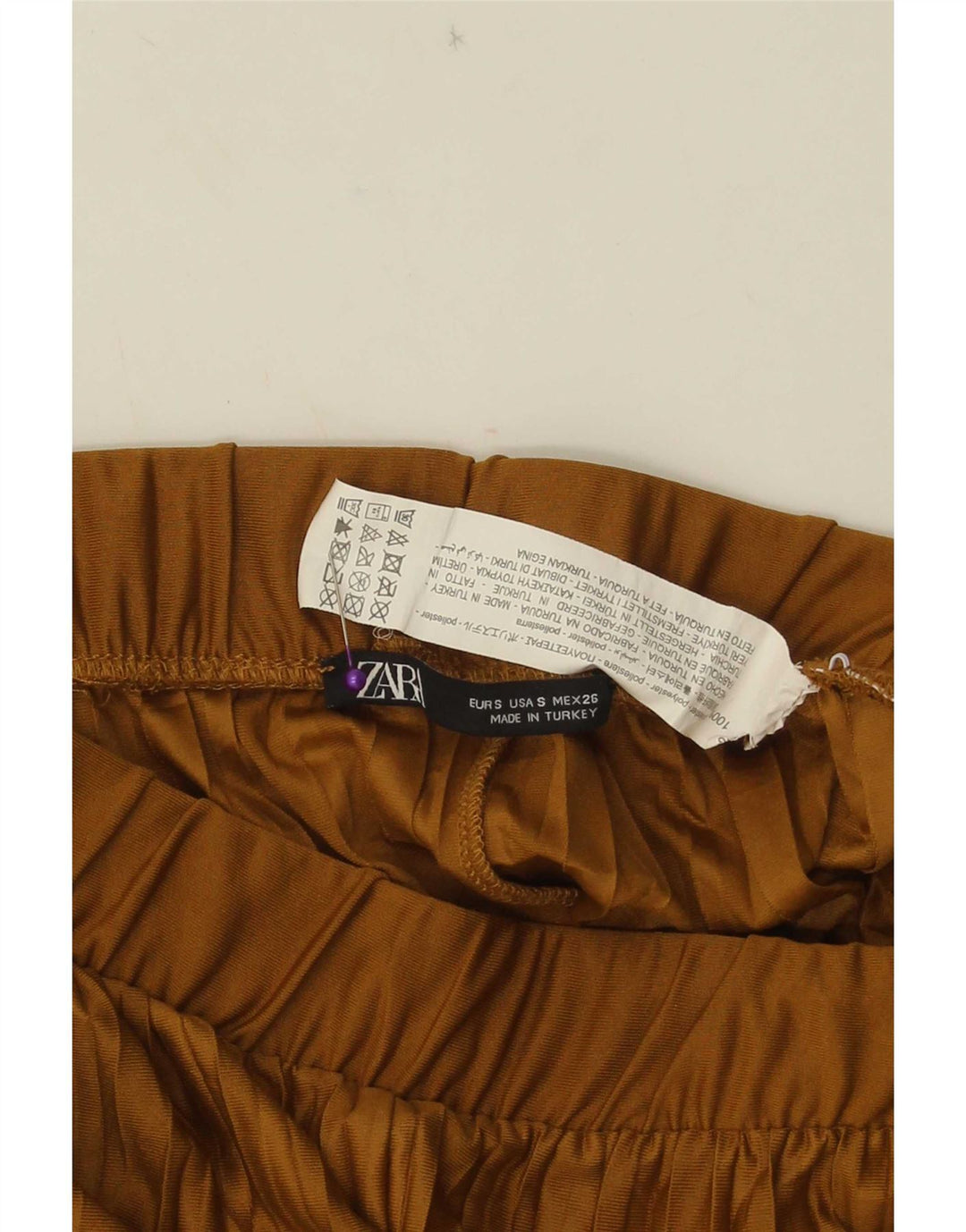 Zara Damen-Hose mit weitem Bein, kurz geschnitten, Größe S, W26, L23, Beige, Polyester